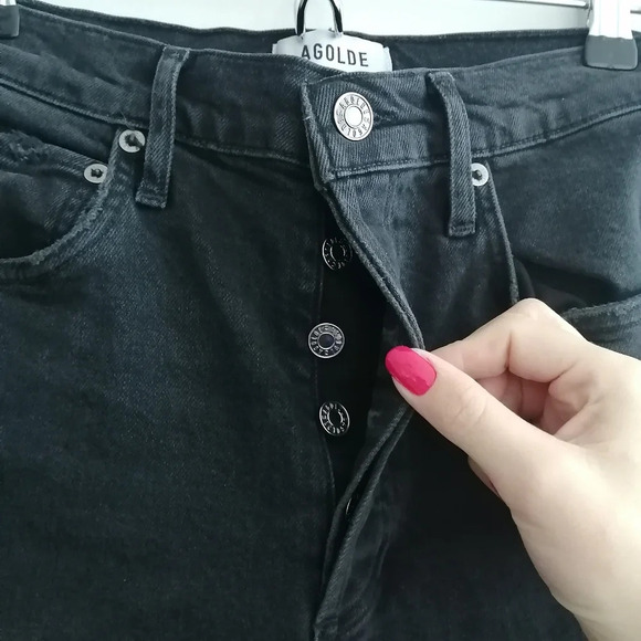 Agolde Riley High Rise Straight Crop Jeans in Panoramic Black Slim Straight 24 - Picture 9 of 16